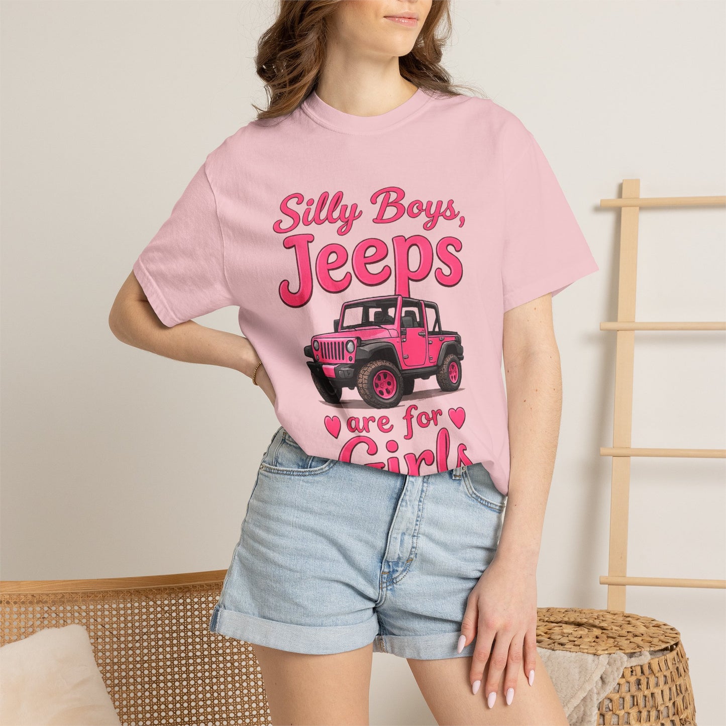 Silly Boys Jeeps Are For Girls T-Shirt — Pink Jeep Graphic Tee