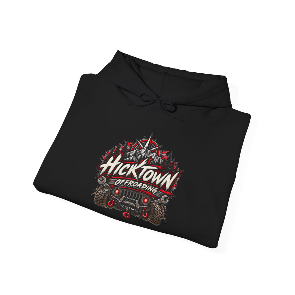Hicktown Offroading Hoodie – Vintage Truck & American Flag Off‑Road Crew
