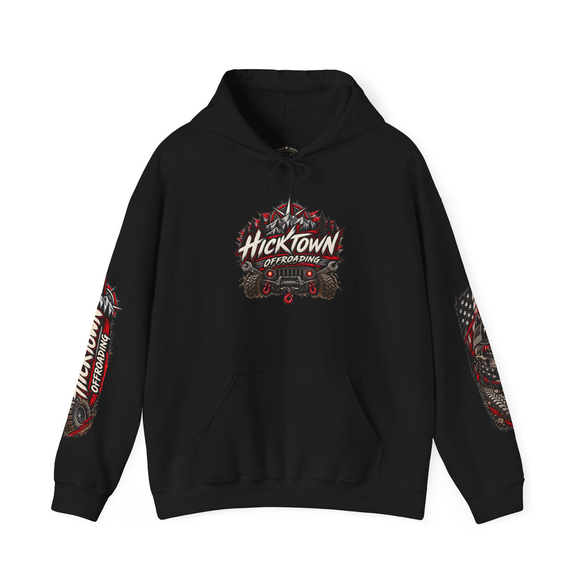 Hicktown Offroading Hoodie – Vintage Truck & American Flag Off‑Road Crew