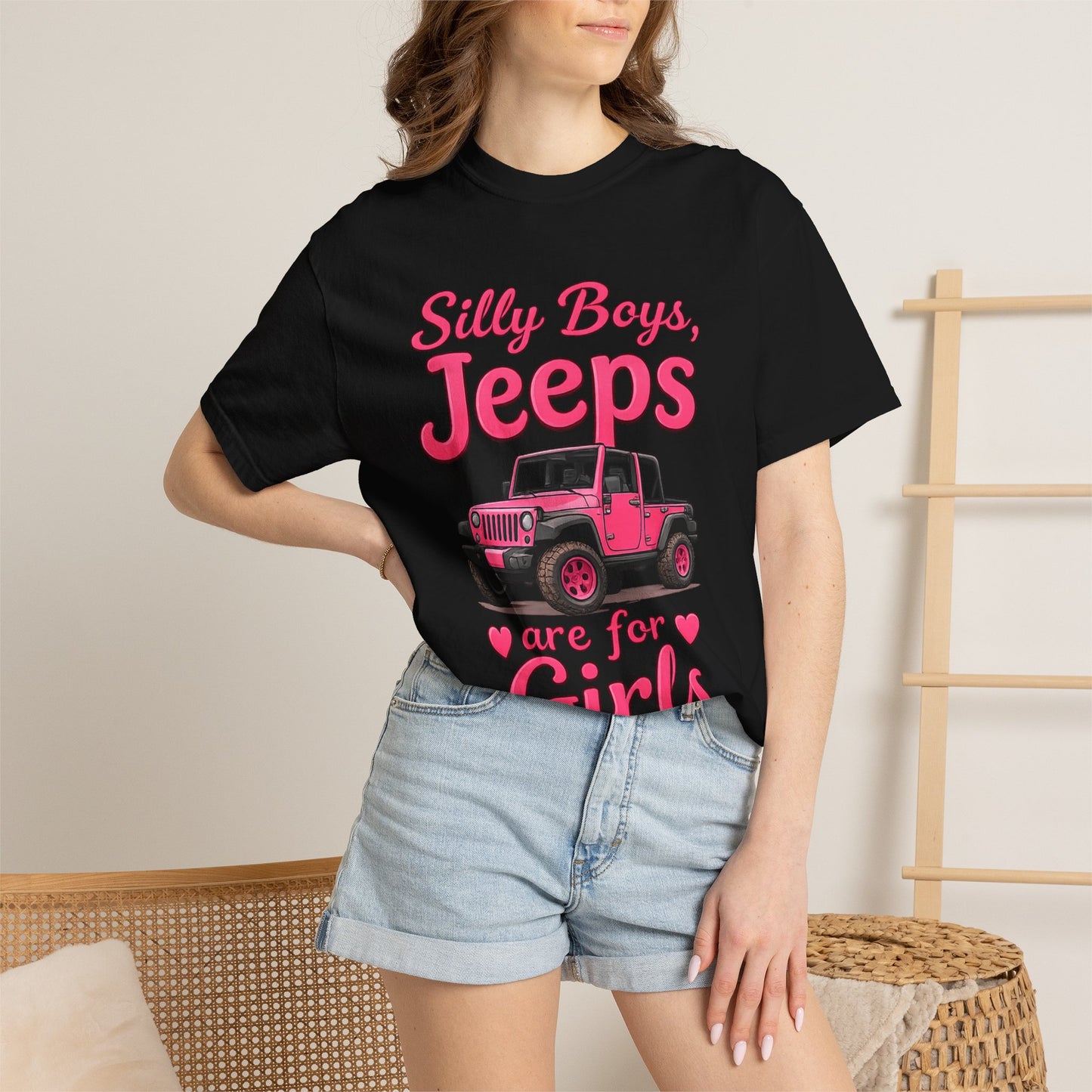 Silly Boys Jeeps Are For Girls T-Shirt — Pink Jeep Graphic Tee