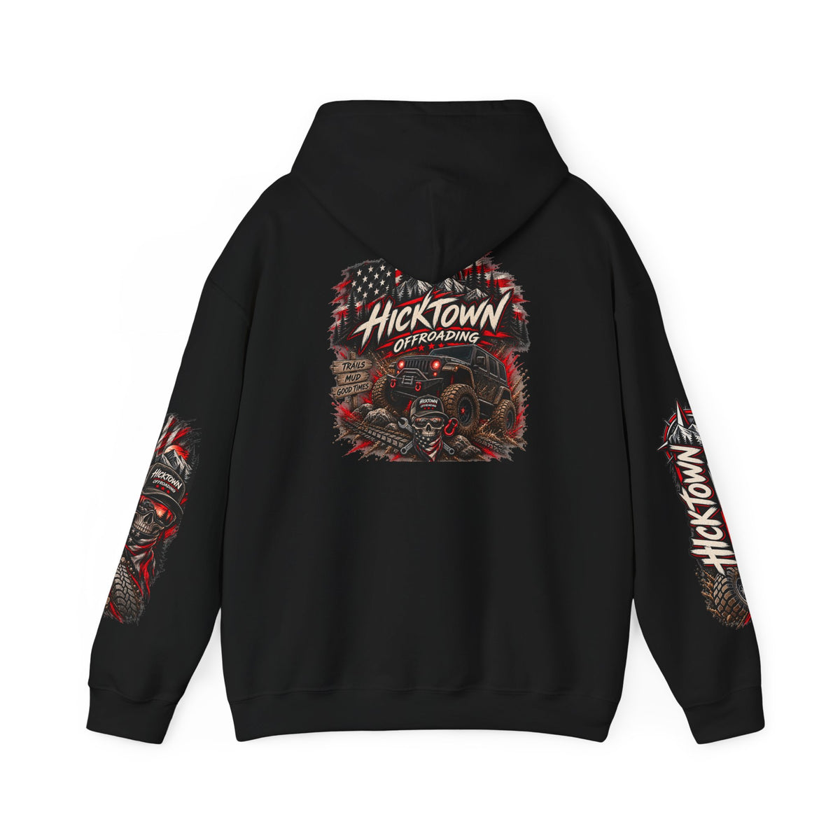 Hicktown Offroading Hoodie – Vintage Truck & American Flag Off‑Road Crew