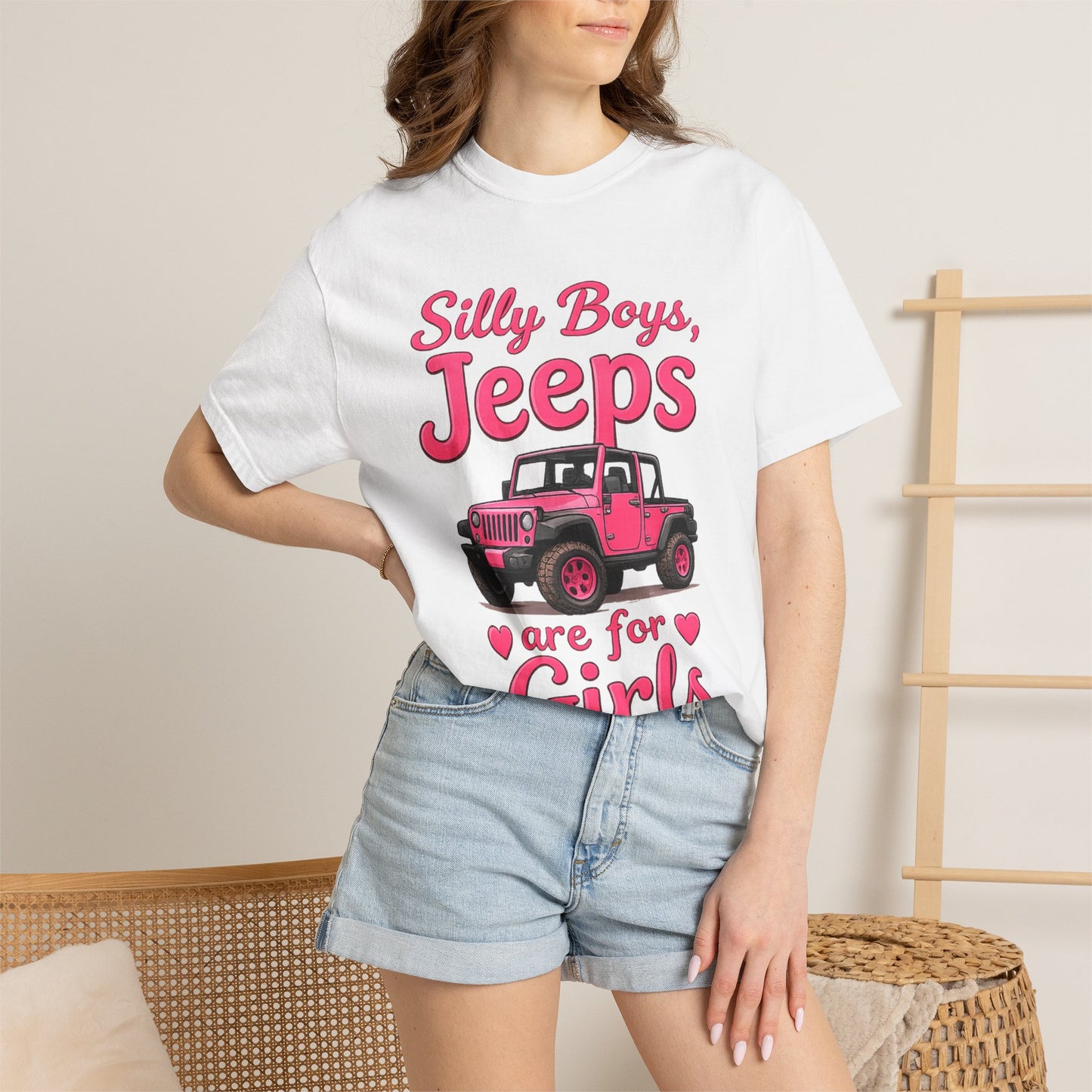 Silly Boys Jeeps Are For Girls T-Shirt — Pink Jeep Graphic Tee