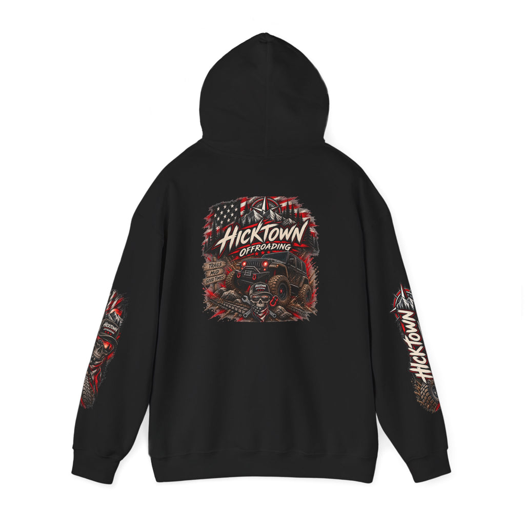 Hicktown Offroading Hoodie – Vintage Truck & American Flag Off‑Road Crew