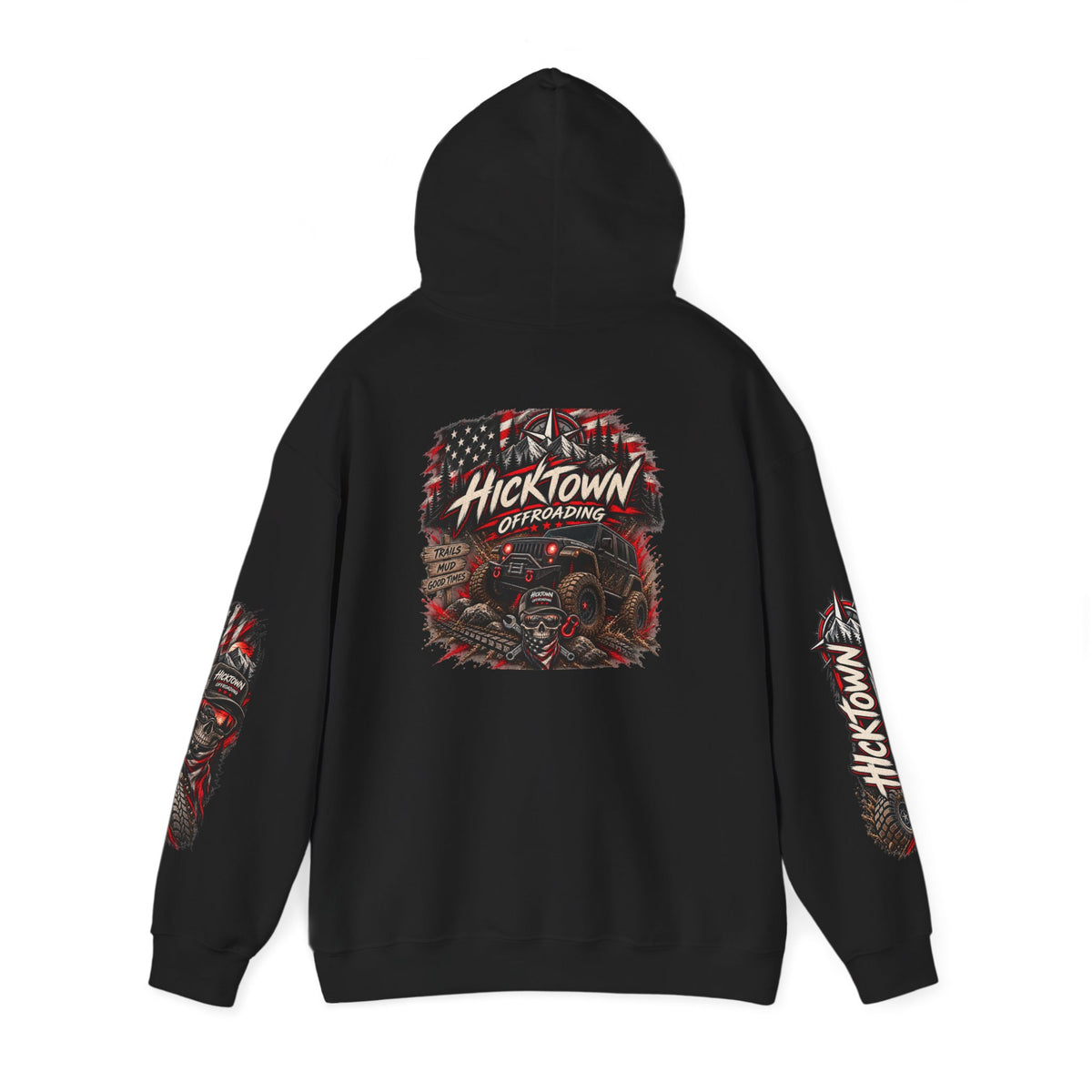 Hicktown Offroading Hoodie – Vintage Truck & American Flag Off‑Road Crew